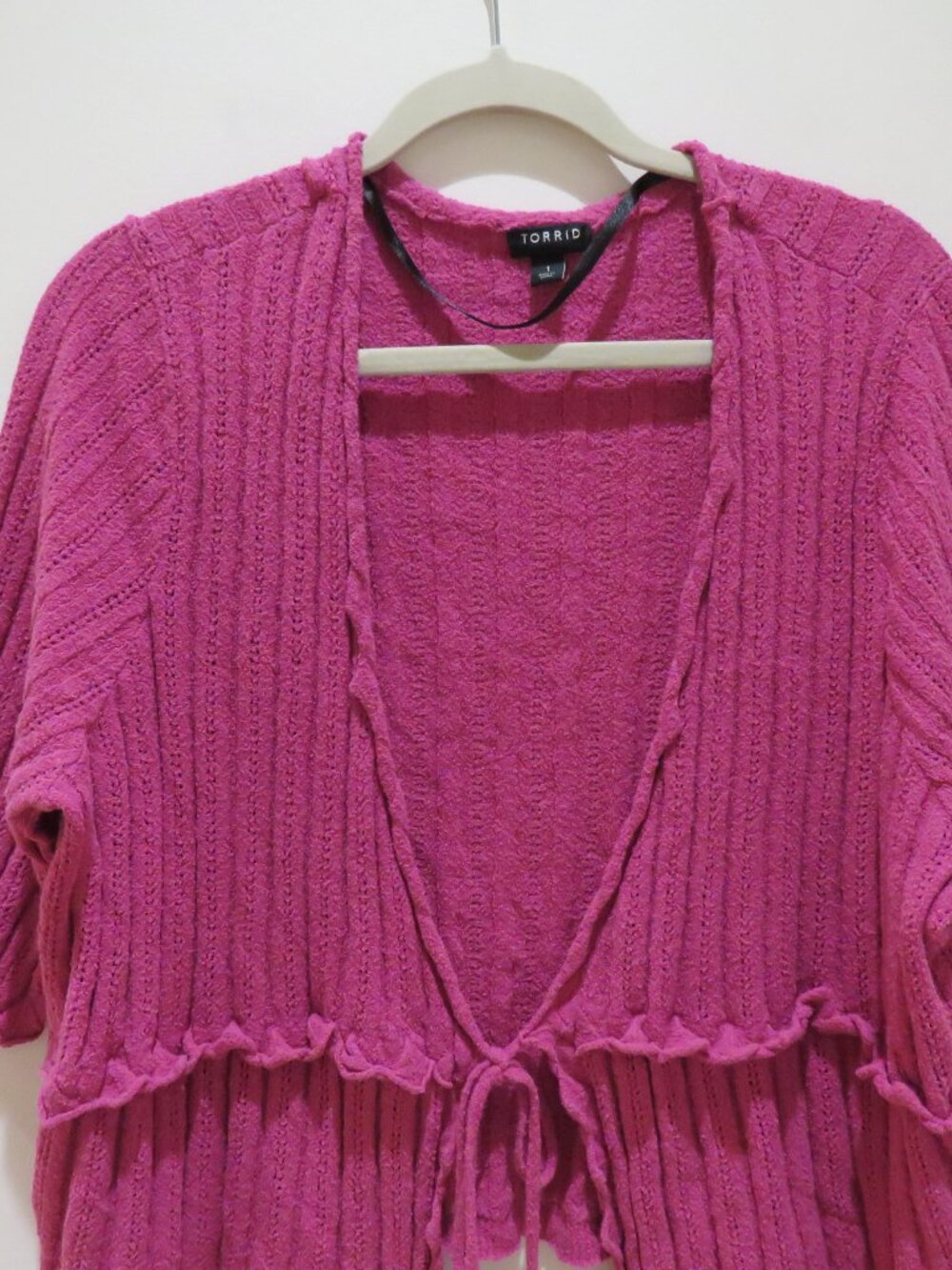 TORRID Cropped Tie-Front Shrug Cardigan Fuschia Red Marl Knit 1X Boho Plus Size - Picture 4 of 13
